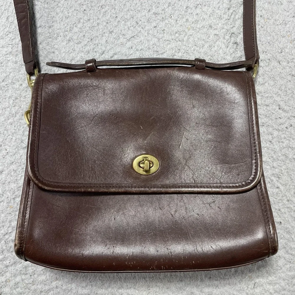 Vintage COACH COURT Brown Leather Crossbody Satchel Bag Handbag‎ Purse 9870 USA